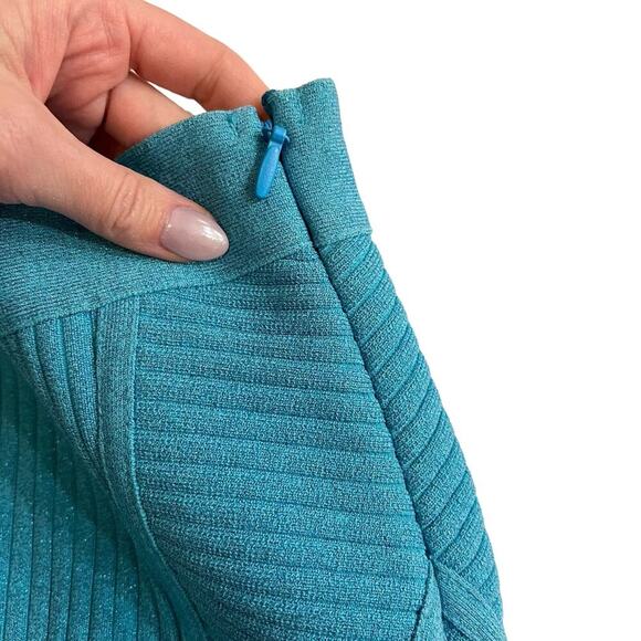 RETROFETE Taressa Bandage Knit Mini Skirt Ribbed Turquoise Blue Side Zip Sm NEW - Picture 9 of 12